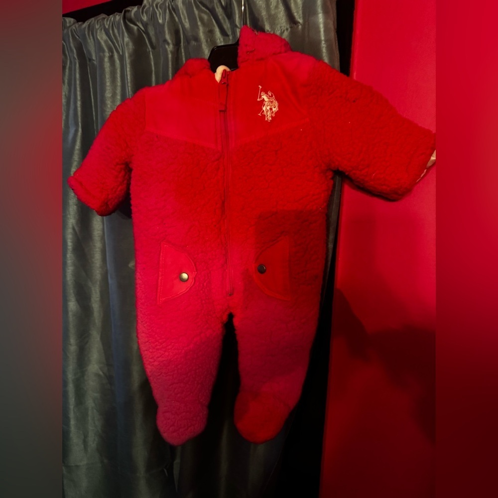US POLO 6-9 MONTHS INFANT PINK SNOWSUIT BUNTING ZIP UP VINTAGE 2004 WINTER SUIT